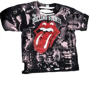 Rolling Stones Tongue Logo T-shirt Customized Acid Washed Pink And Black Sz XL